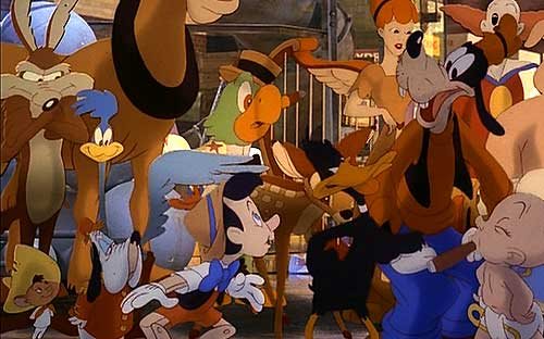 Wile E. Coyote and other cartoons appearing in Who Framed Roger Rabbit.