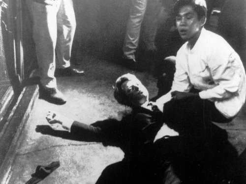 Boris Yaro's photograph of Robert F. Kennedy lying wounded on the floor immediately after the shooting. 
