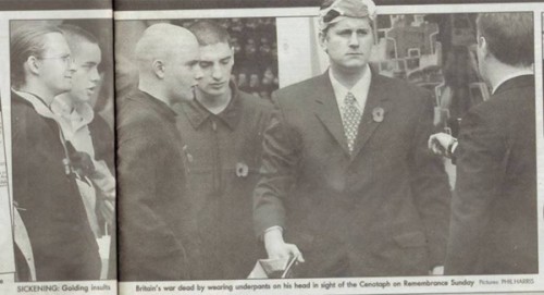 Paul Golding with underpants on his head