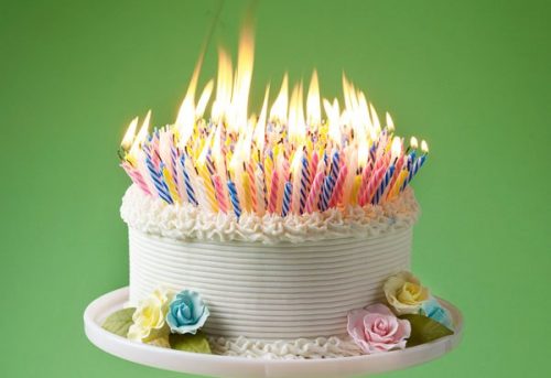 Birthday cake on fire