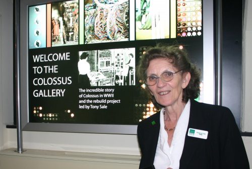  Margaret sale at the entrance to the Colossus gallery at The National Museum of Computing
