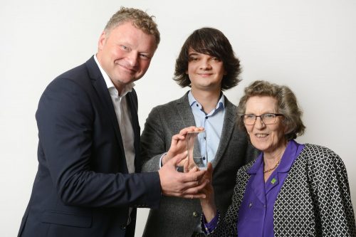 In the photo are Dr Jochen Viehoff and Johannes Blobel (the younger of the two) from Heinz-Nixdorf MuseumsForum and Margaret Sale, widow of the late Tony Sale. Photo: Computer Conservation Society.